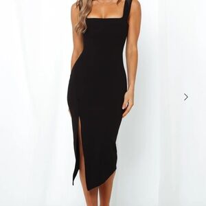 Hello Molly Black Square Neck Midi Dress with Side Slit